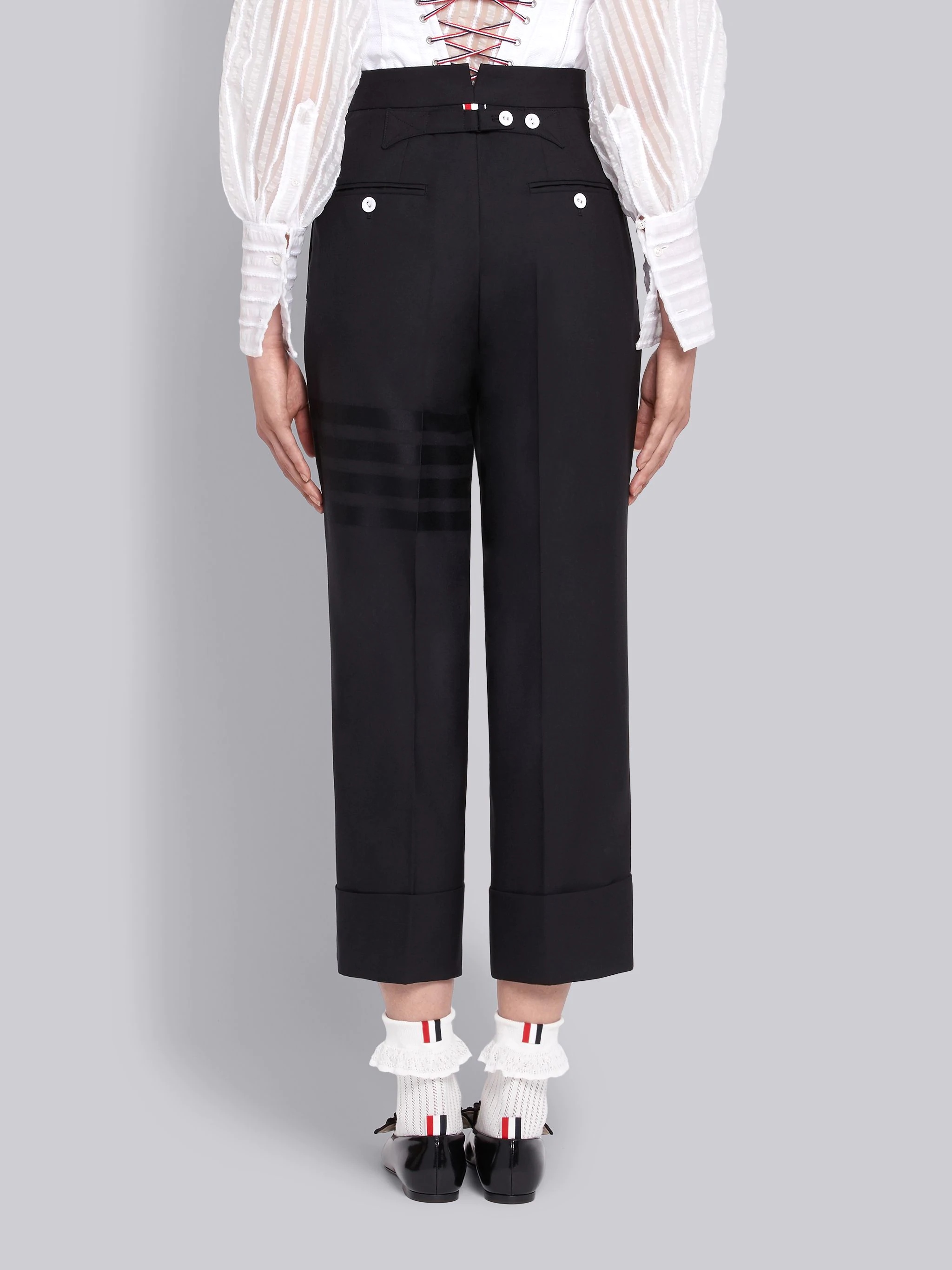 Navy Plain Weave High Waisted 4-Bar Trouser - 3