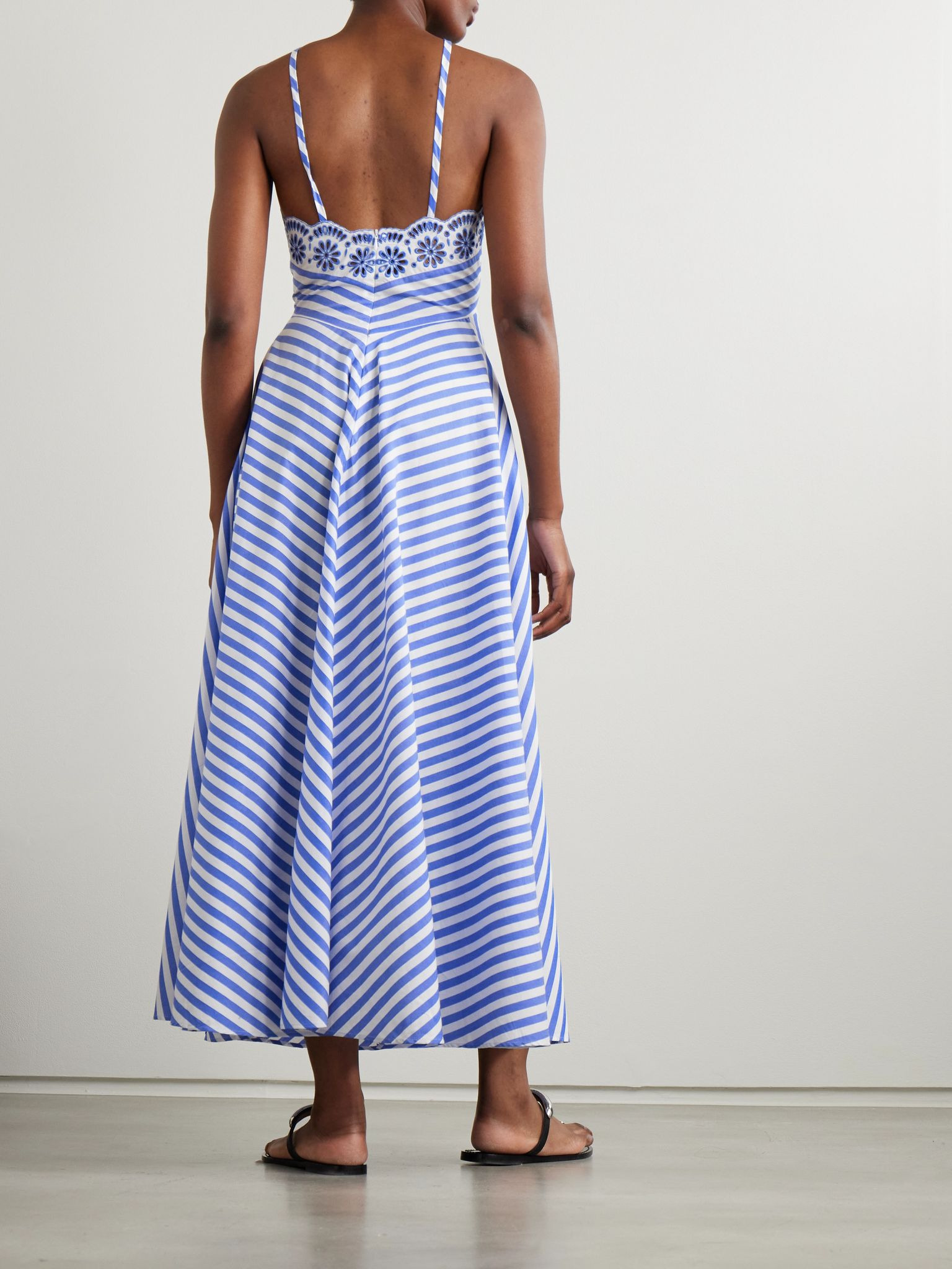 Castiglione striped broderie anglaise-trimmed cotton-poplin midi dress Blue - 3
