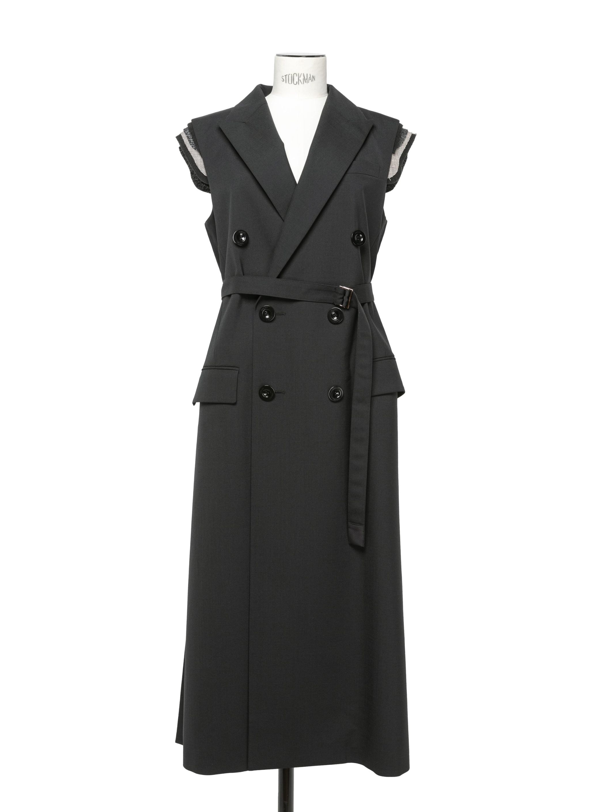 【関税&送料込】Sacai Suiting Long Vest serenawilliams in Suiting Long Vest and Chiffon Mix Suiting