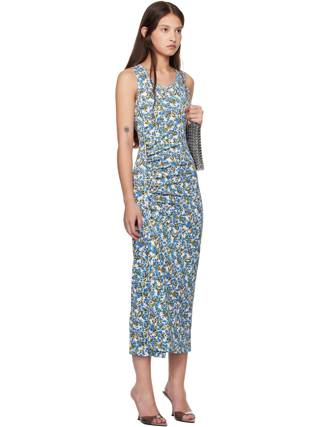 Blue Flower Print Midi Dress - 2