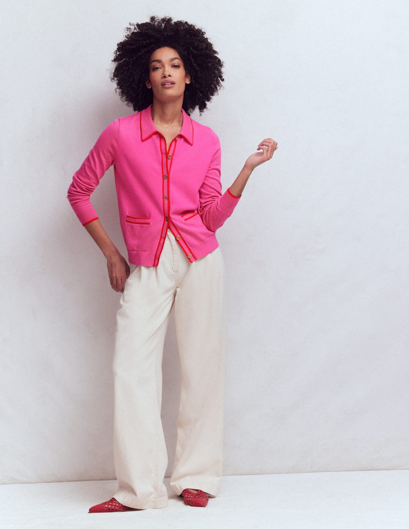 Liz Knitted Collared Cardigan-Pink Punch 6