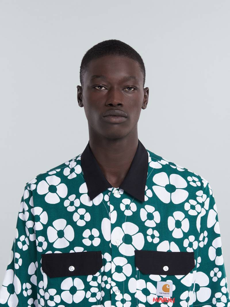 MARNI X CARHARTT WIP - GREEN SHORT-SLEEVED FLORAL SHIRT 4
