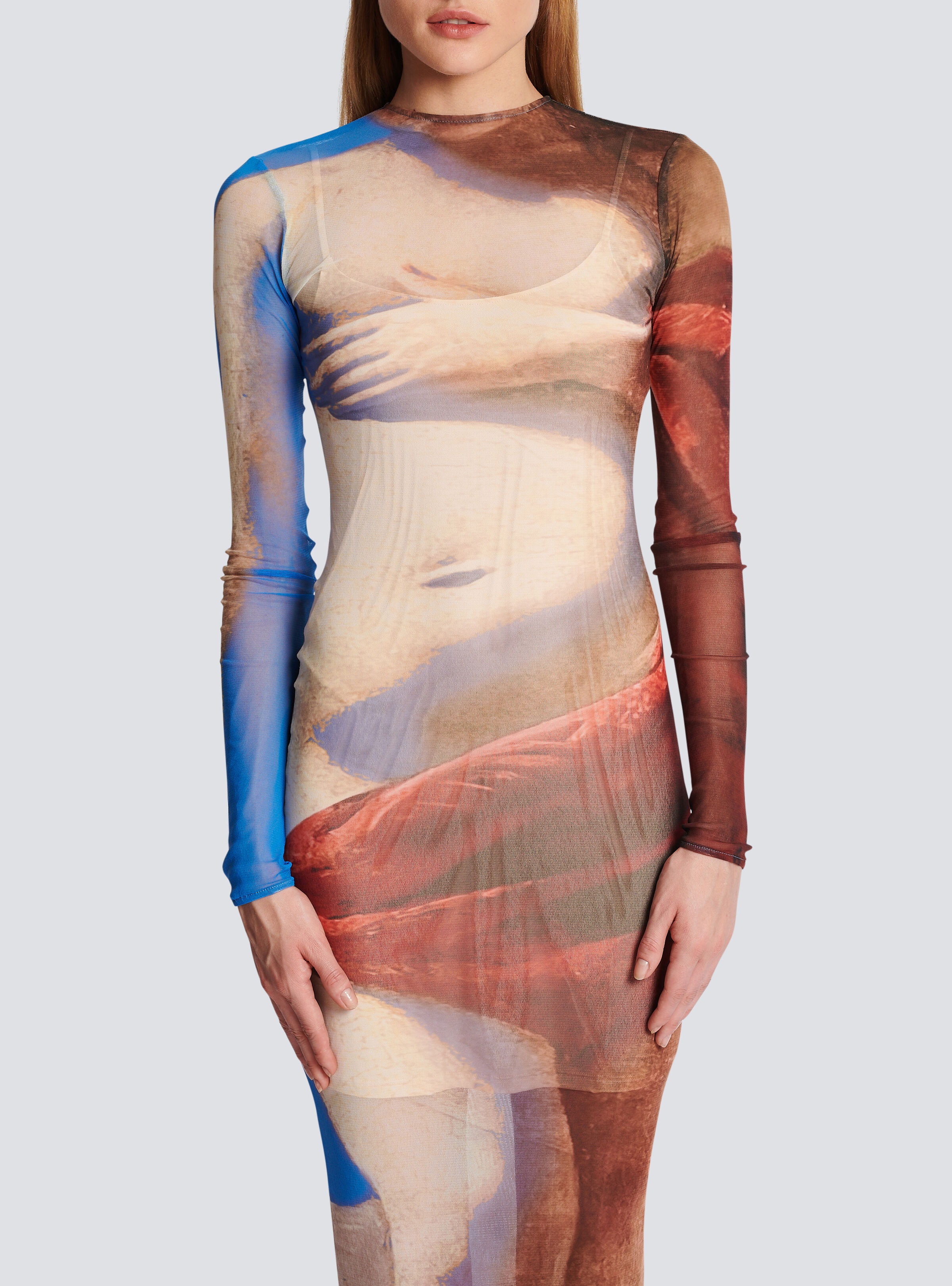 Trompe-l'oeil printed tulle maxi dress - 5