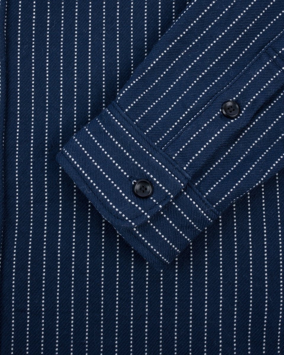 IHSH-402-NAV 12oz Ultra Heavy Flannel Chalk Stripe Work Shirt Navy - 7