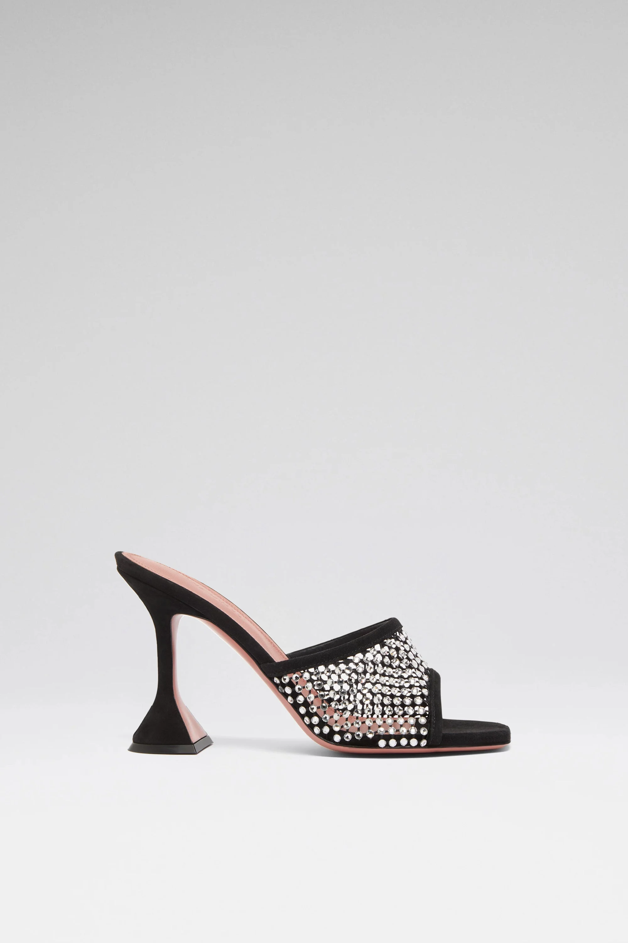 LUPITA CRYSTAL NET SLIPPER BLACK SUEDE AND WHITE CRYSTALS - 1