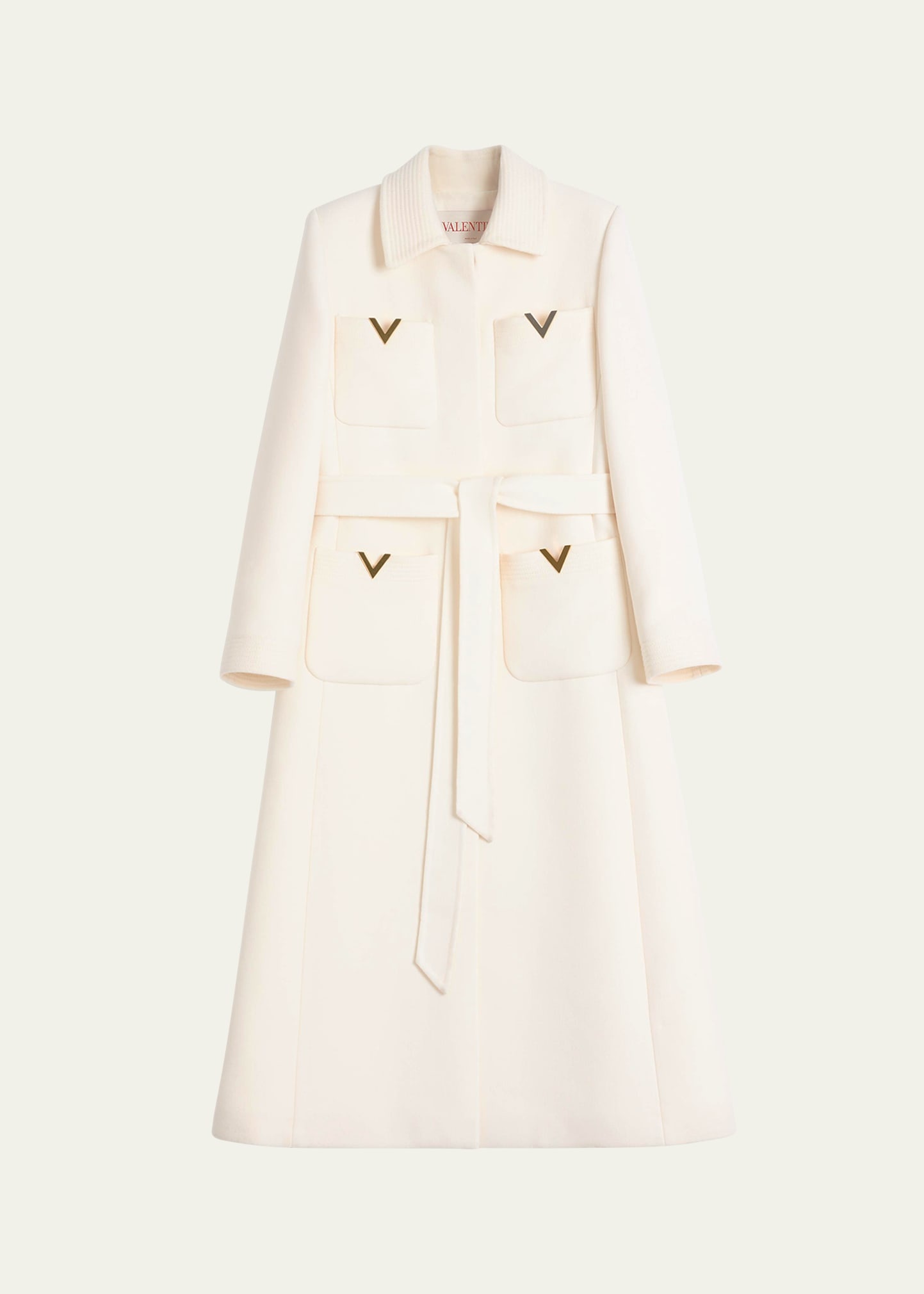 V Logo Collared Wool Coat - 1