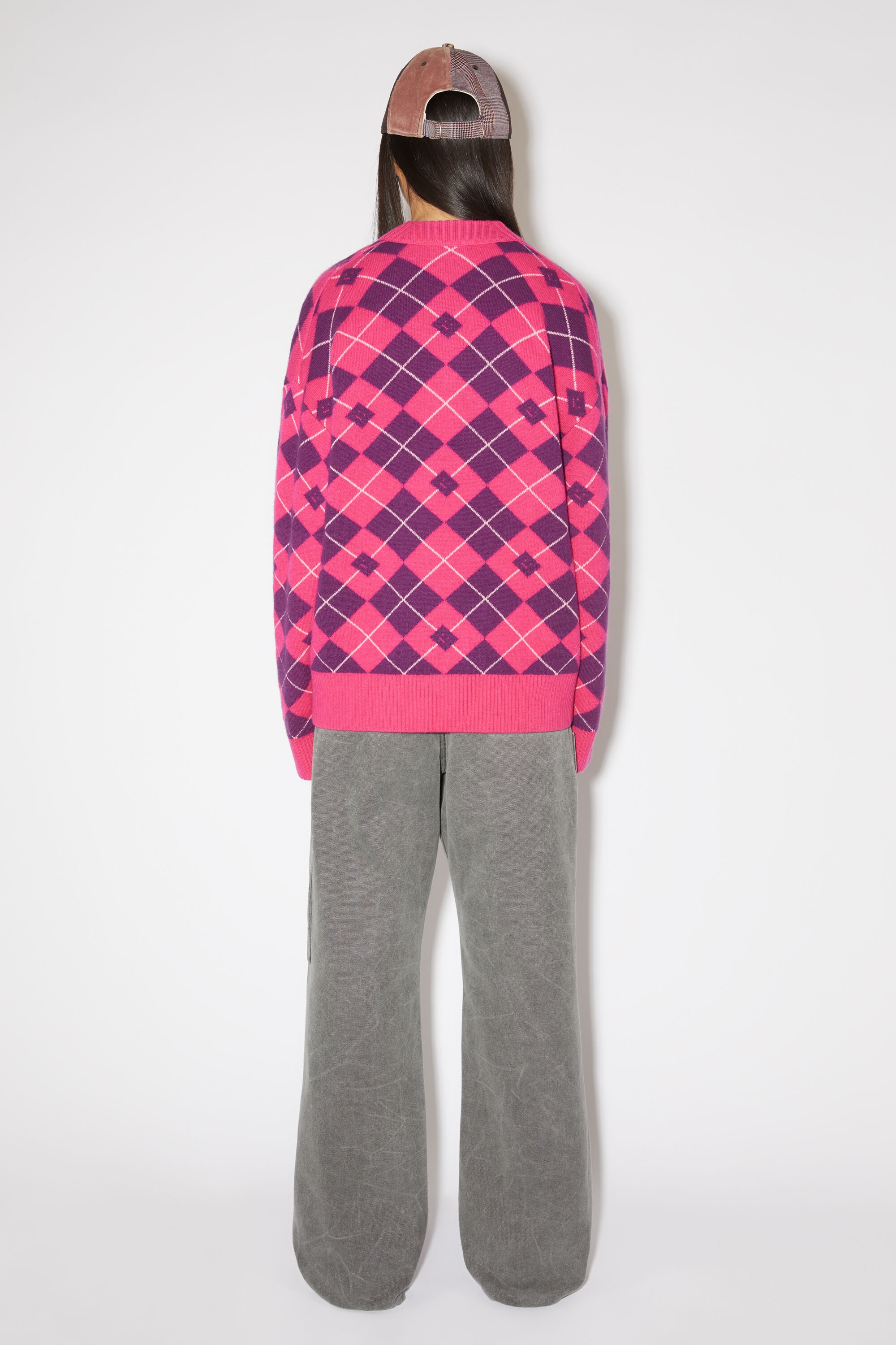 Argyle jacquard wool jumper - Bright pink/mid purple - 3