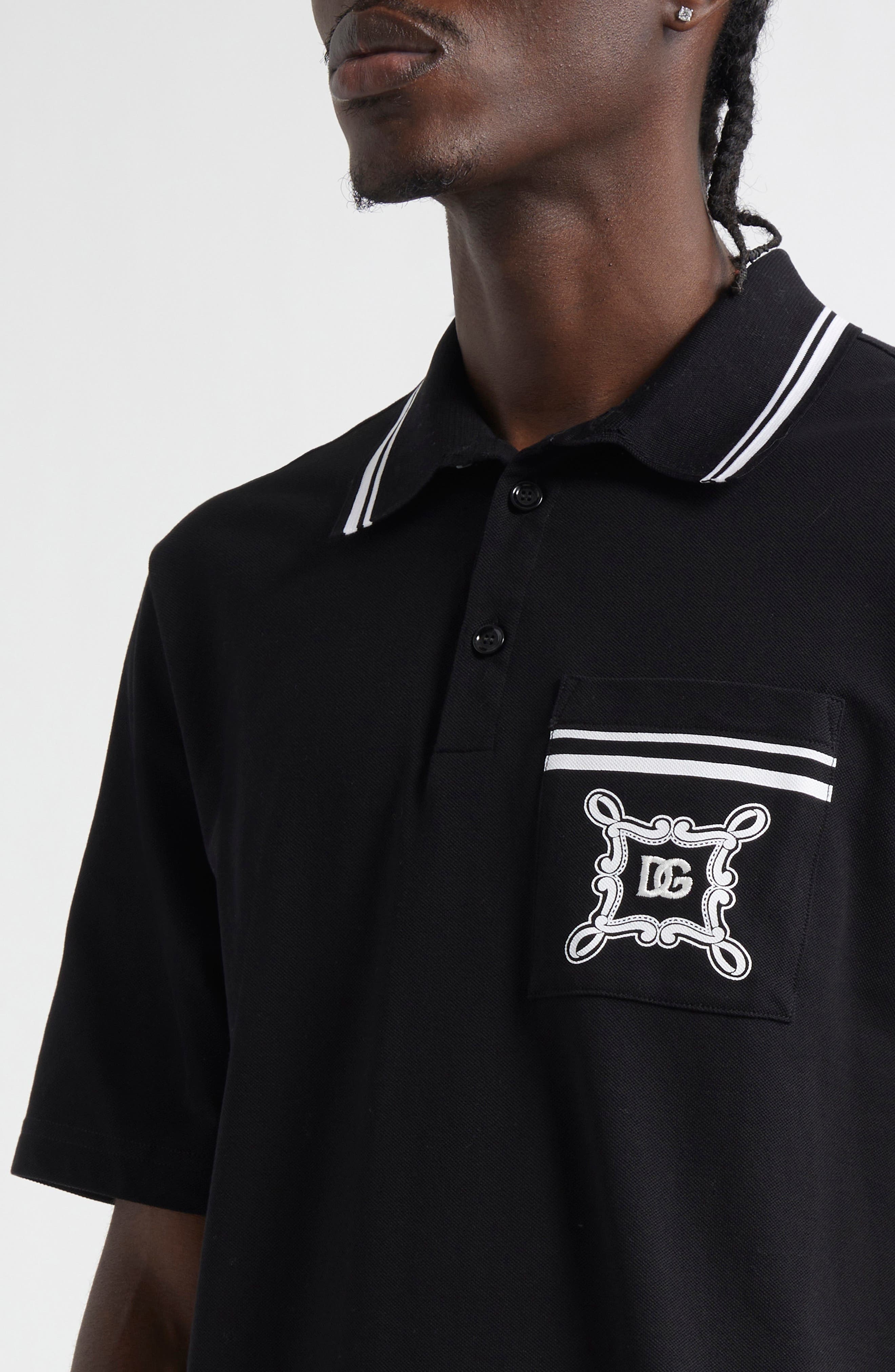 Dolce&Gabbana Bandana Detail Cotton Polo in Nero at Nordstrom - 4