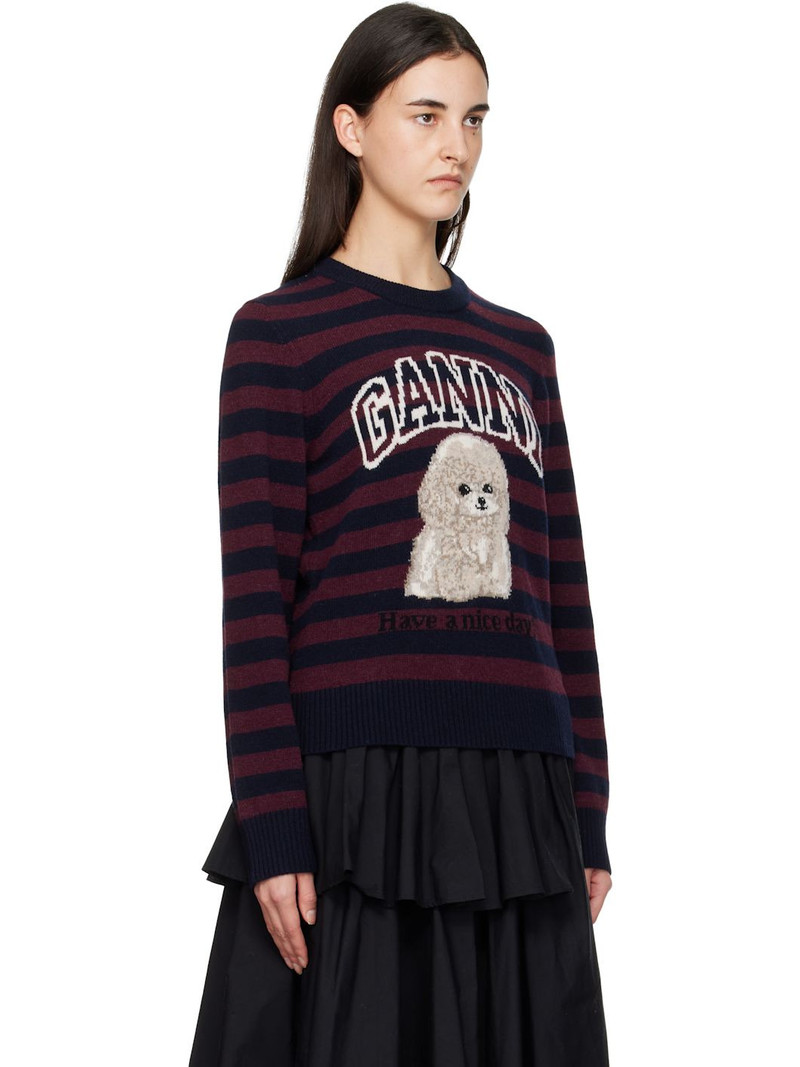Burgundy Graphic Wool Mix Poodle Stripe Sweater 2