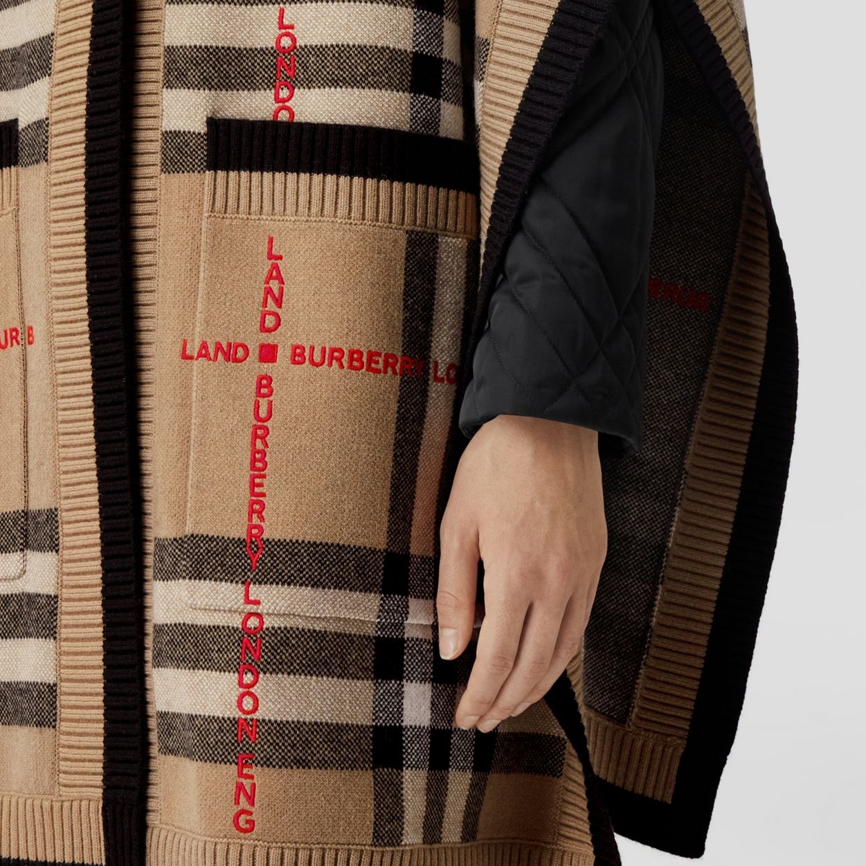 Check Wool Cashmere Hooded Cape - 5