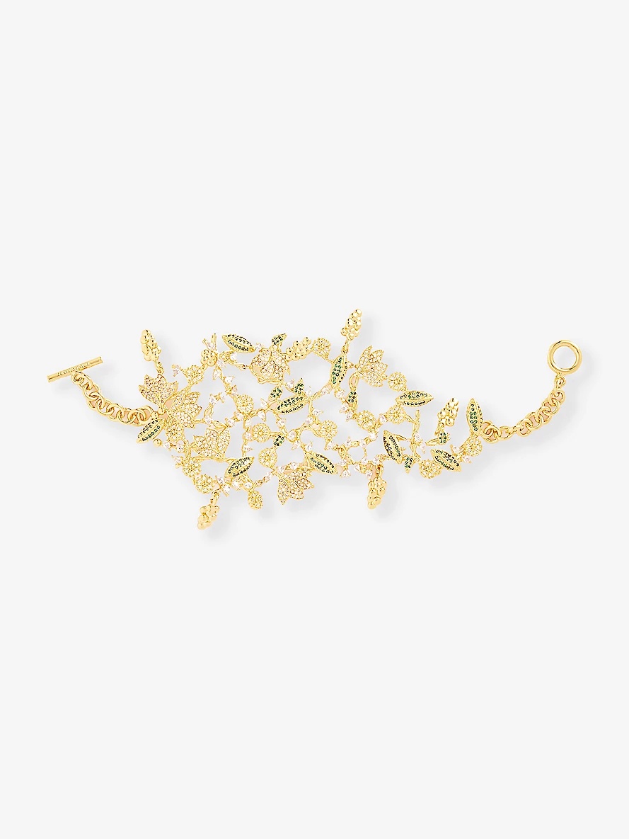 Bloom crystal-embellished 12ct yellow gold plated-brass cuff - 1