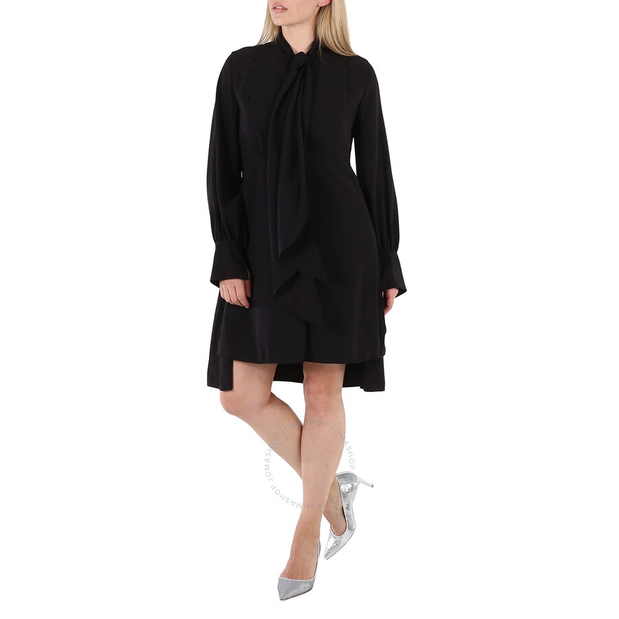 Chloe Ladies Black Pussy Bow Scallop Shift Dress - 3