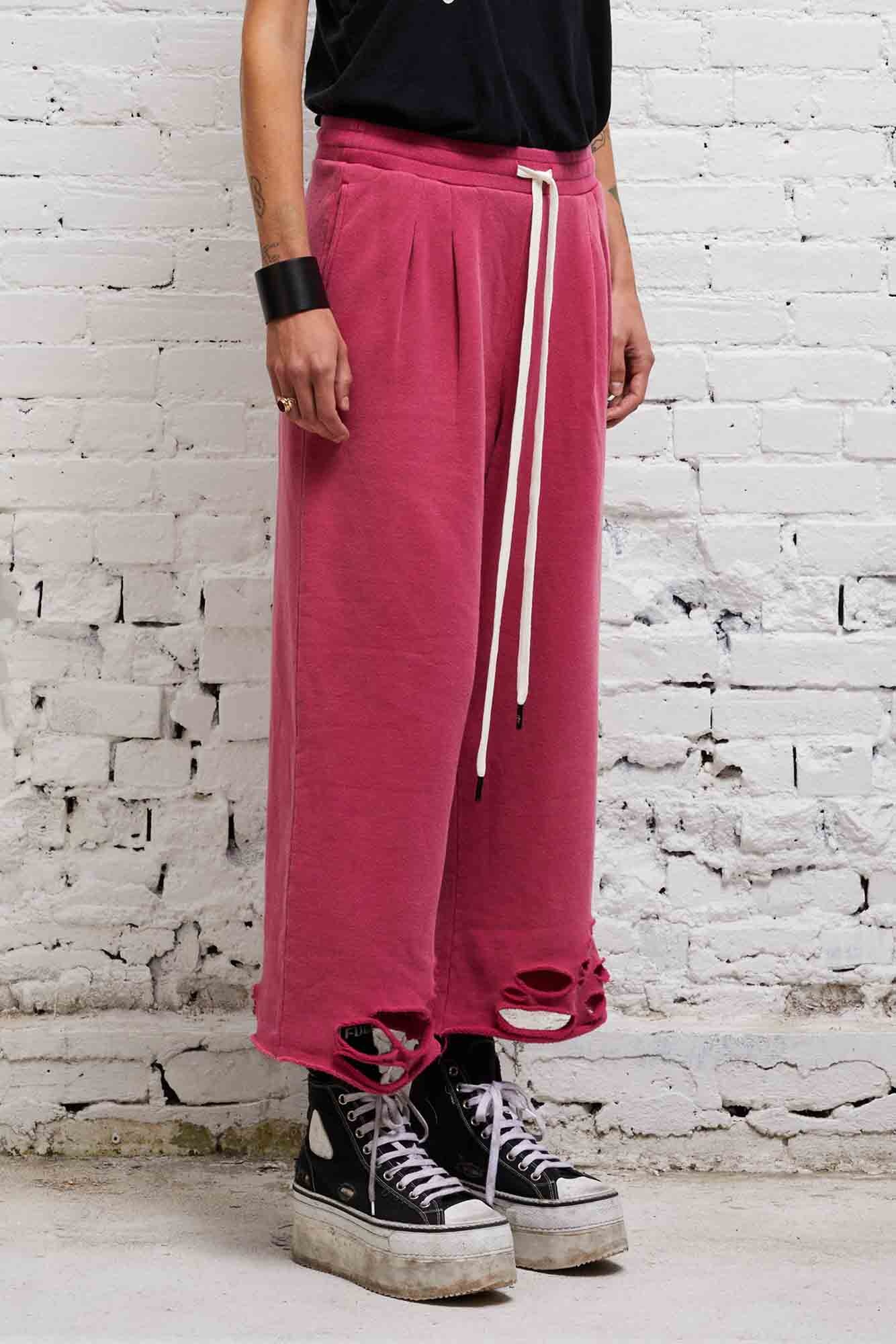 PLEATED WIDE LEG SWEATPANT - HOT PINK - 3