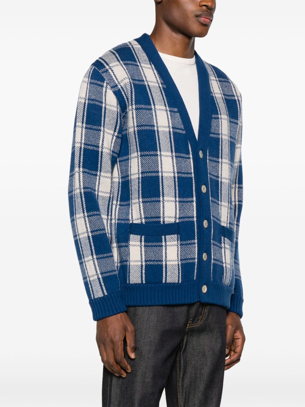 checked reversible wool cardigan - 3