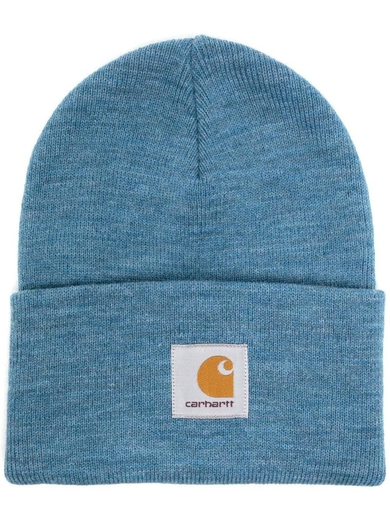 logo-patch knitted beanie - 2