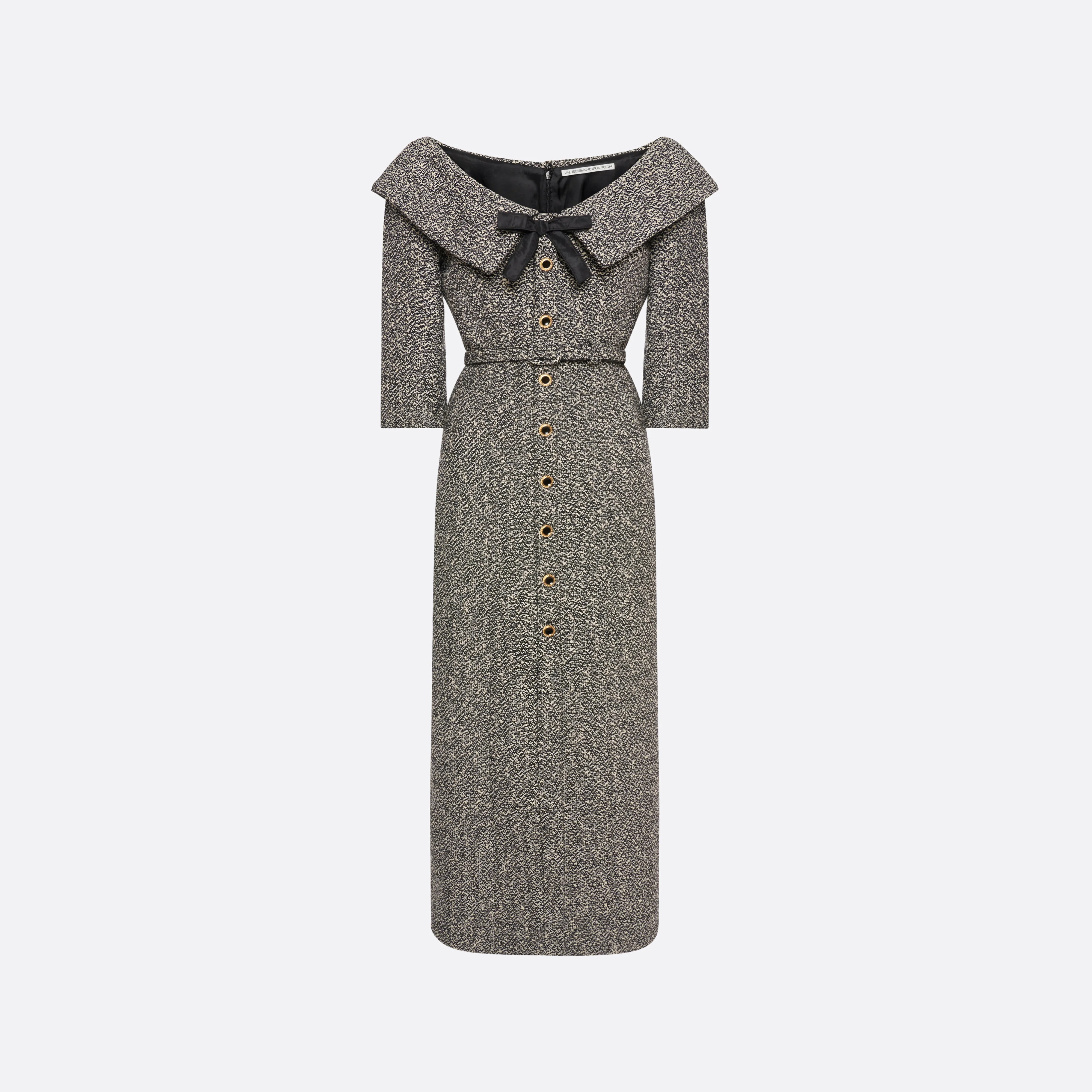 SEQUIN TWEED OFF-SHOULDER MIDI DRESS - 1