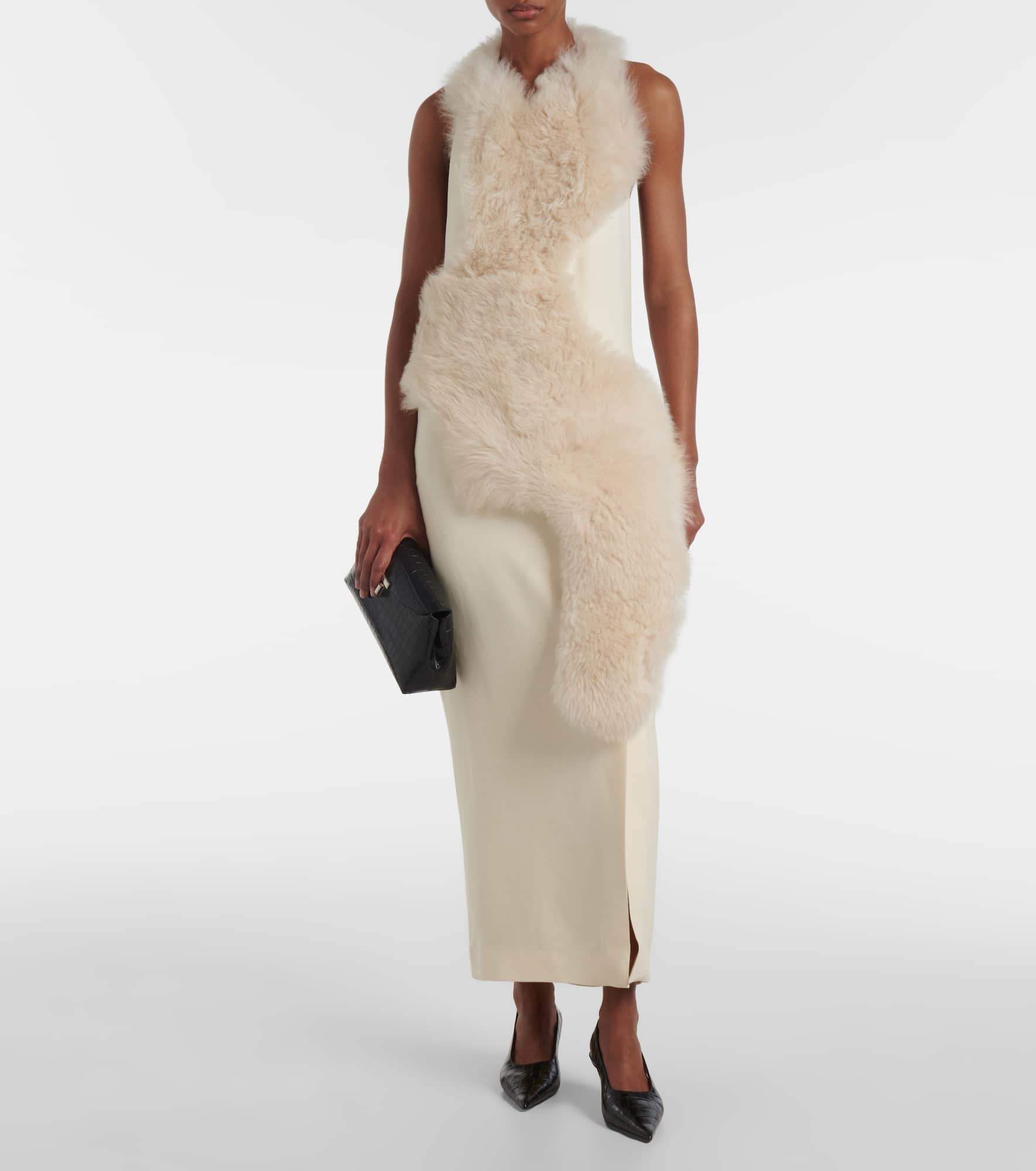 Shearling-trimmed cady midi dress - 2