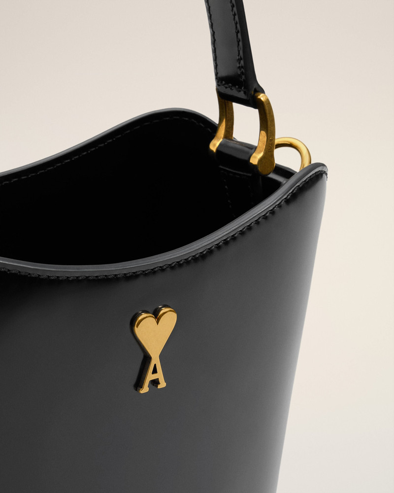 BLACK LEATHER MINI PARIS PARIS BUCKET BAG 5