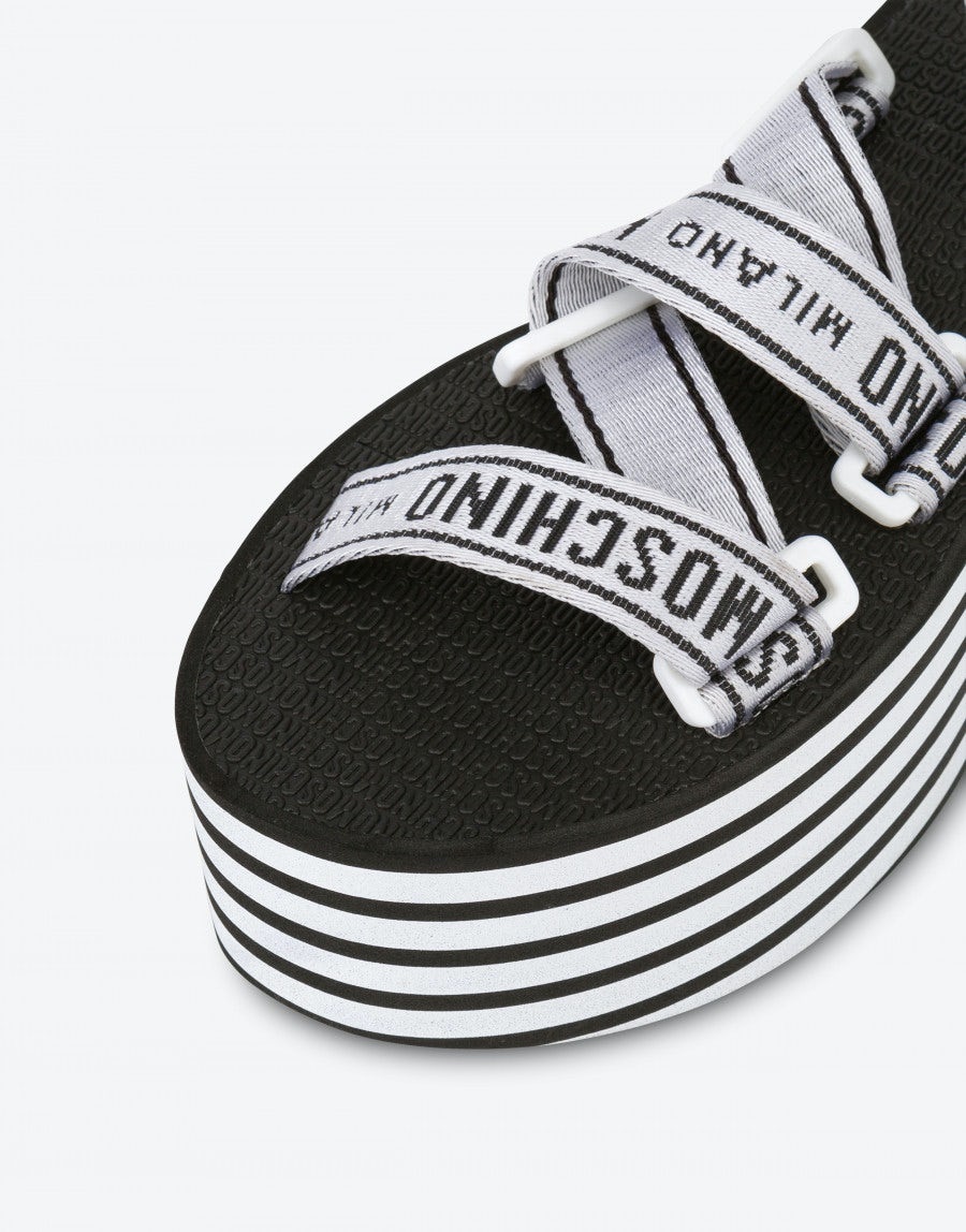 STRIPED PLATFORM WEDGE SANDALS - 4