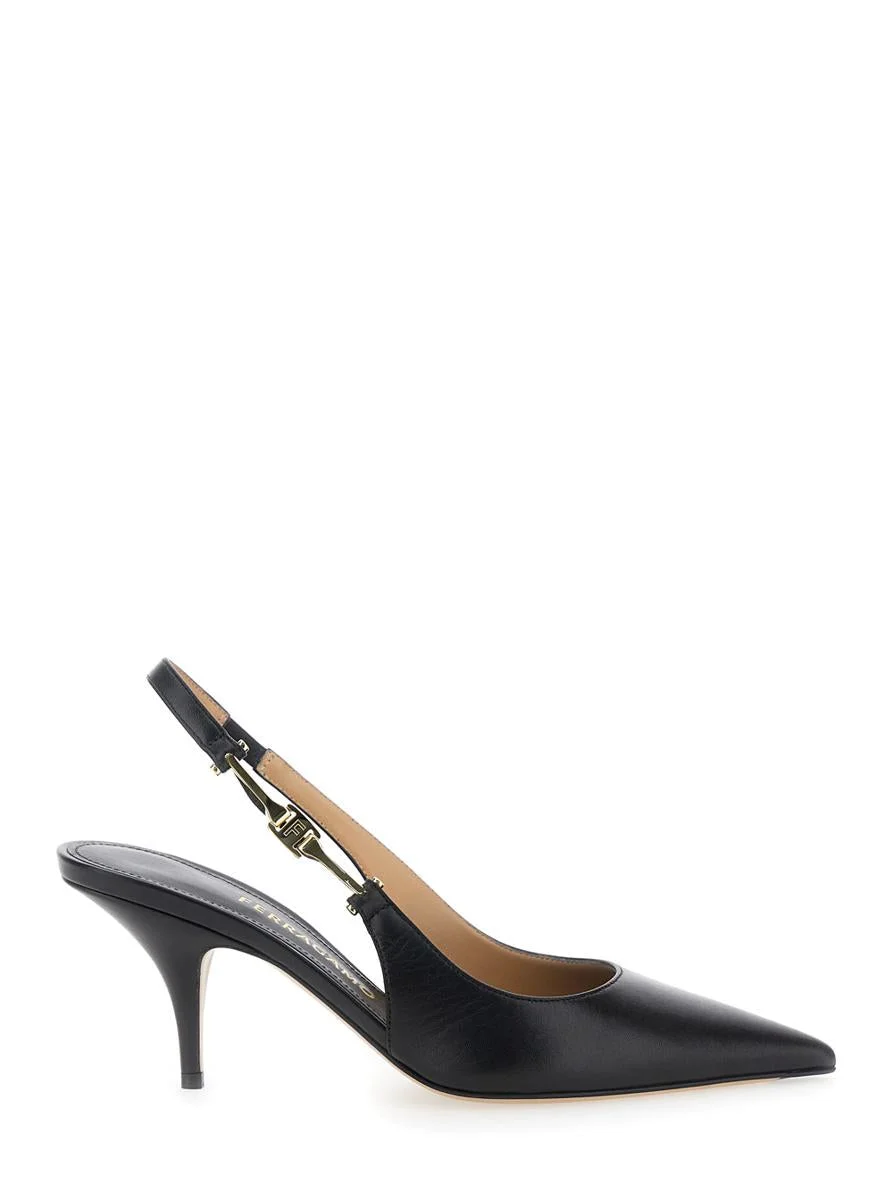 Salvatore Ferragamo 'Tally' Black Slingback Pumps With Medium Stiletto Heel In Leather Woman - 1