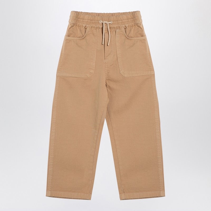 BEIGE COTTON DRAWSTRING TROUSERS - 1