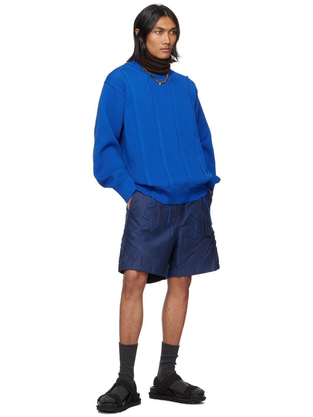Blue Embroidered Shorts - 4