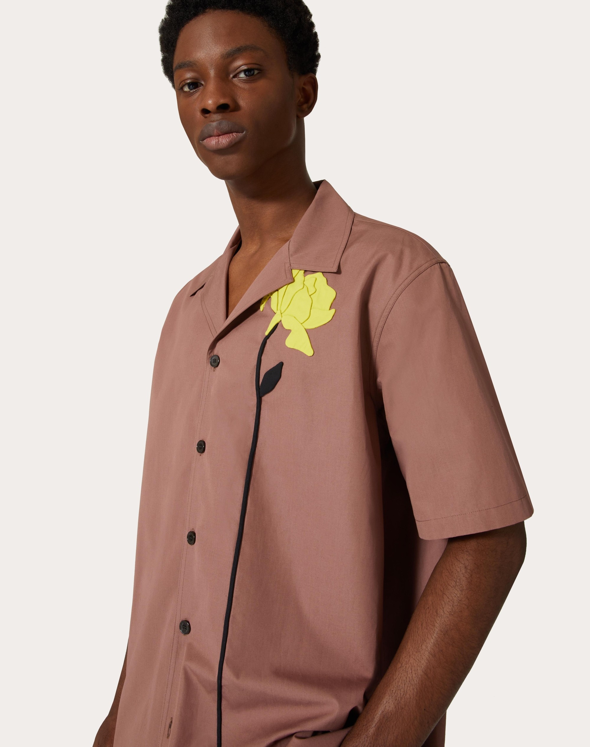 COTTON POPLIN BOWLING SHIRT WITH FLORAL CUT-OUT EMBROIDERY - 5
