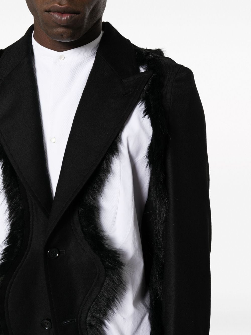 faux fur-embellished single-breasted blazer - 5