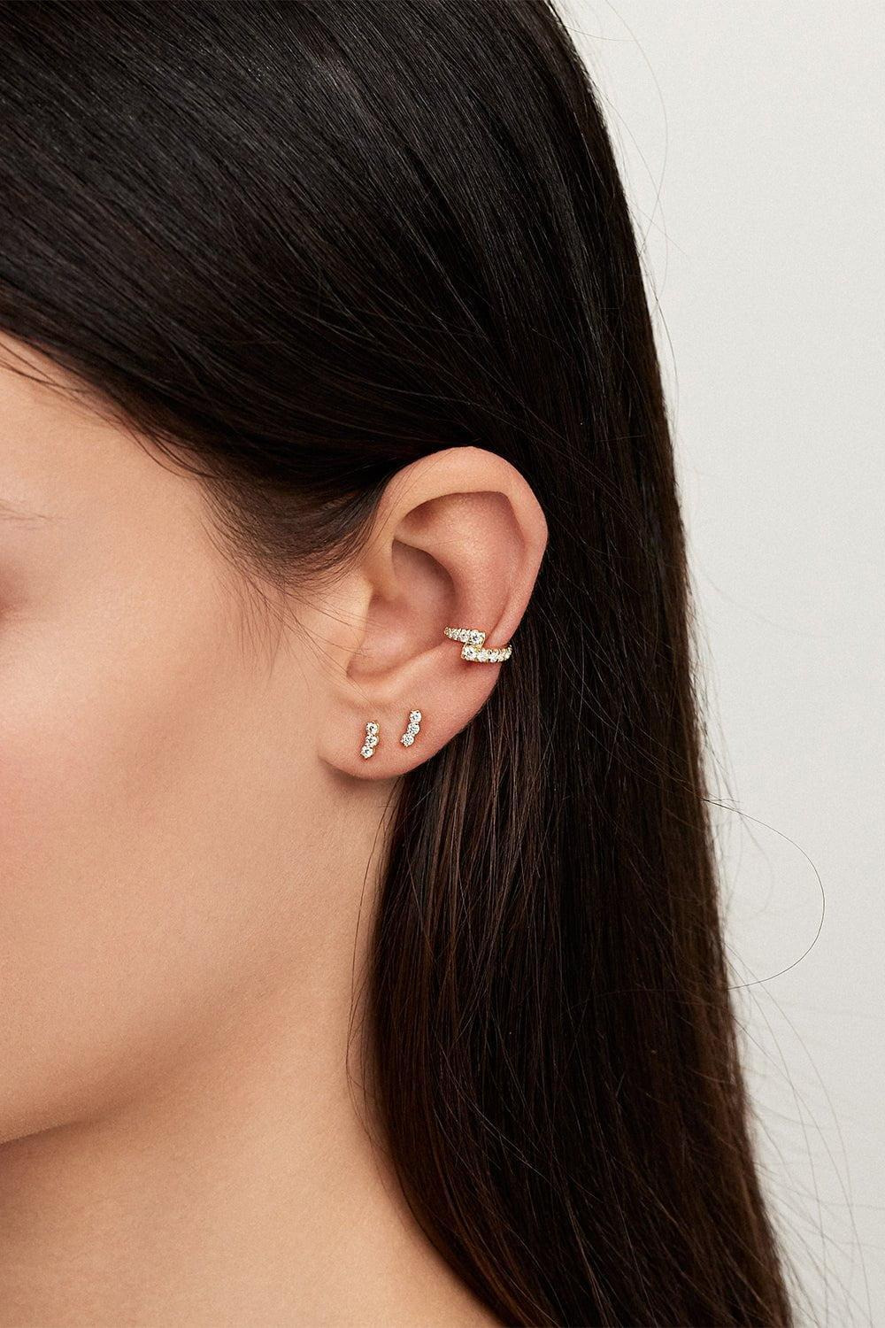 Mini Aria Diamond Triplet Stud Earring - Yellow Gold - 2