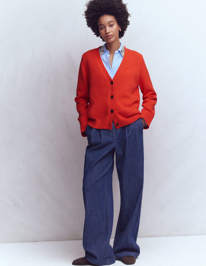 Lucy Relaxed Cotton Cardigan-Bright Orange - 1