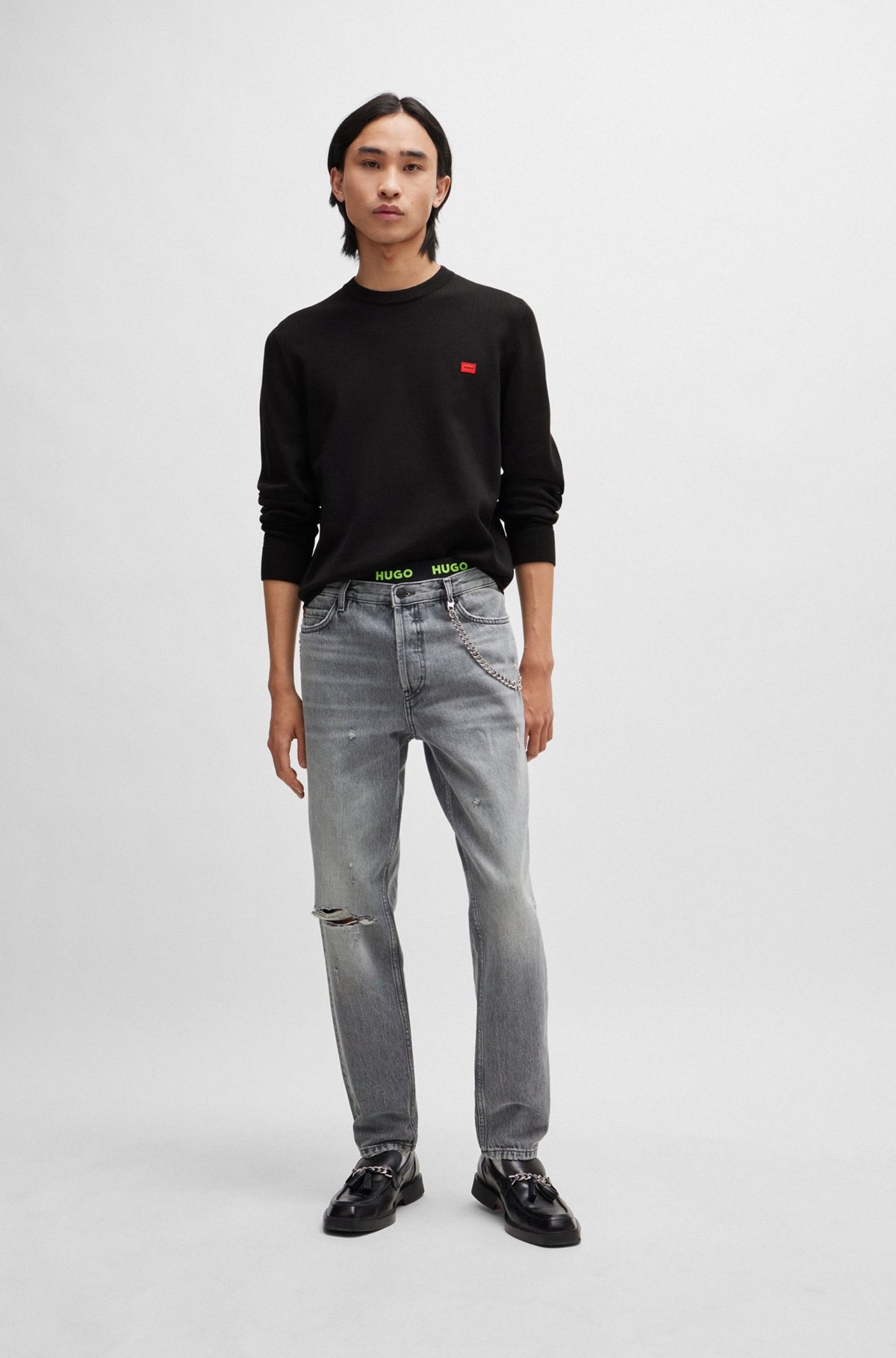 TAPERED-FIT REGULAR-RISE JEANS IN GRAY DENIM - 3