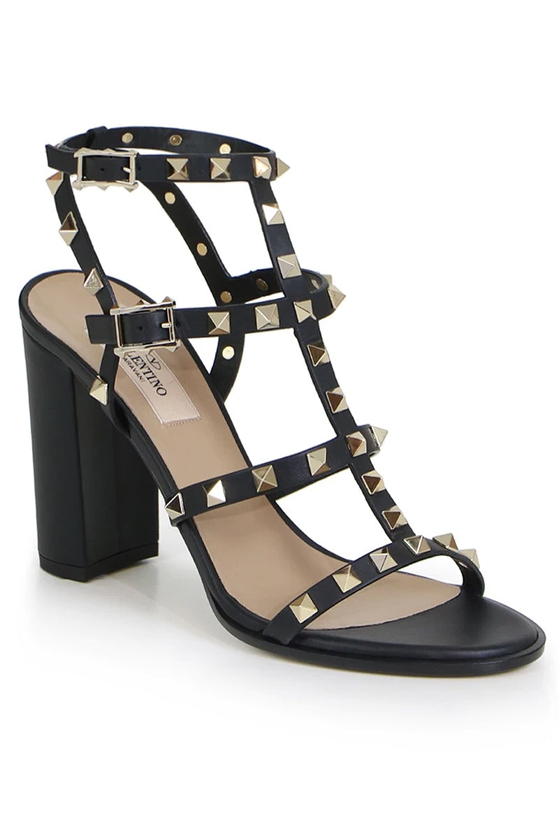 ROCKSTUD FOUR STRAP HEEL 90MM SANDAL TONAL BLACK - 1