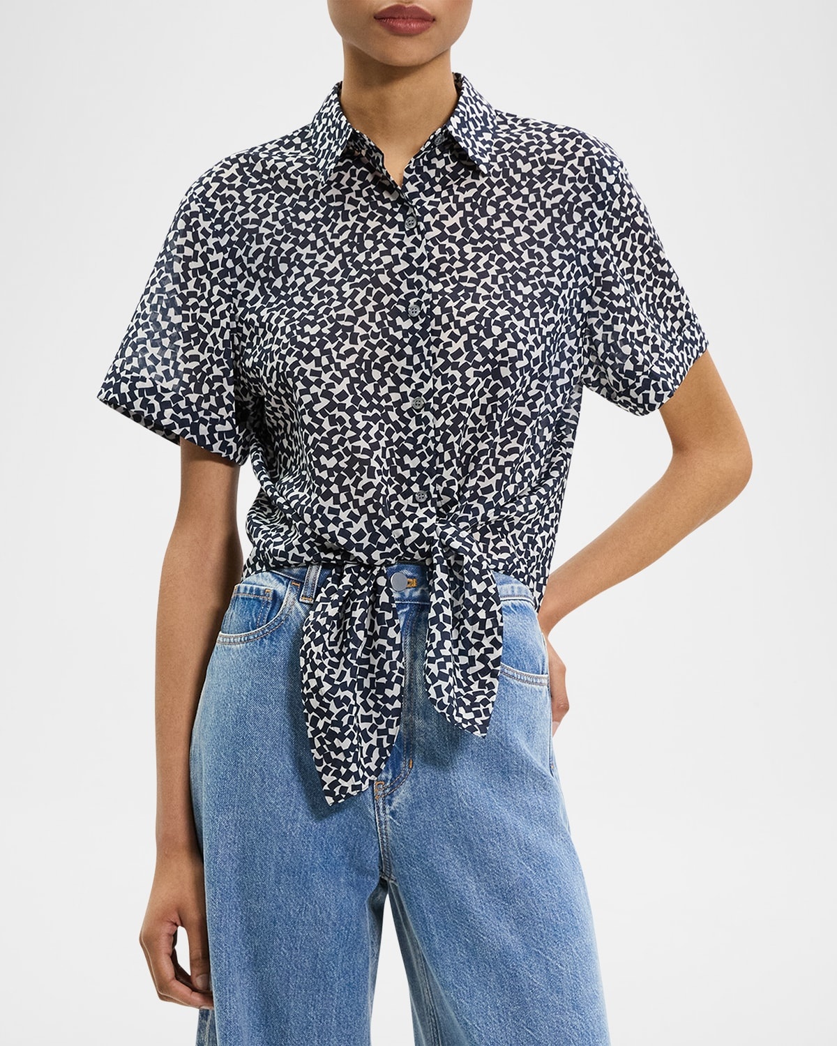 Geometric-Print Tie-Front Shirt - 4