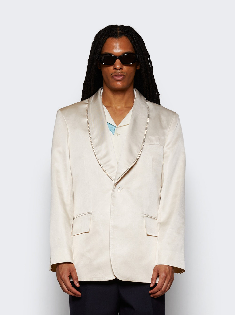 Roping Shawl Collar Tuxedo Jacket Ecru - 3