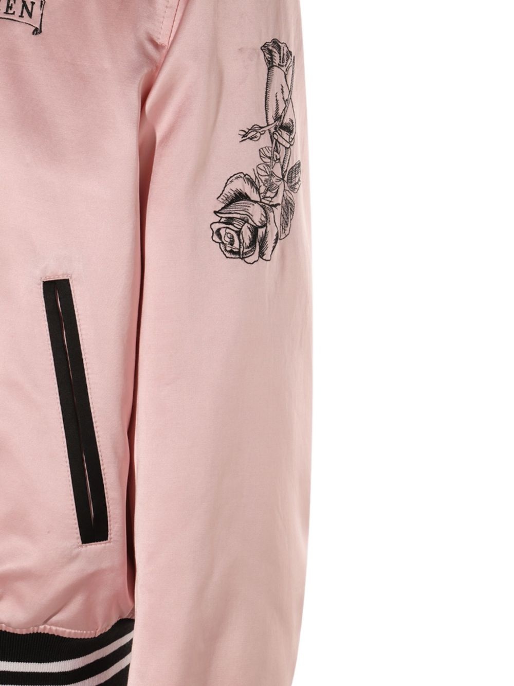 rose-embroidery satin bomber jacket - 4