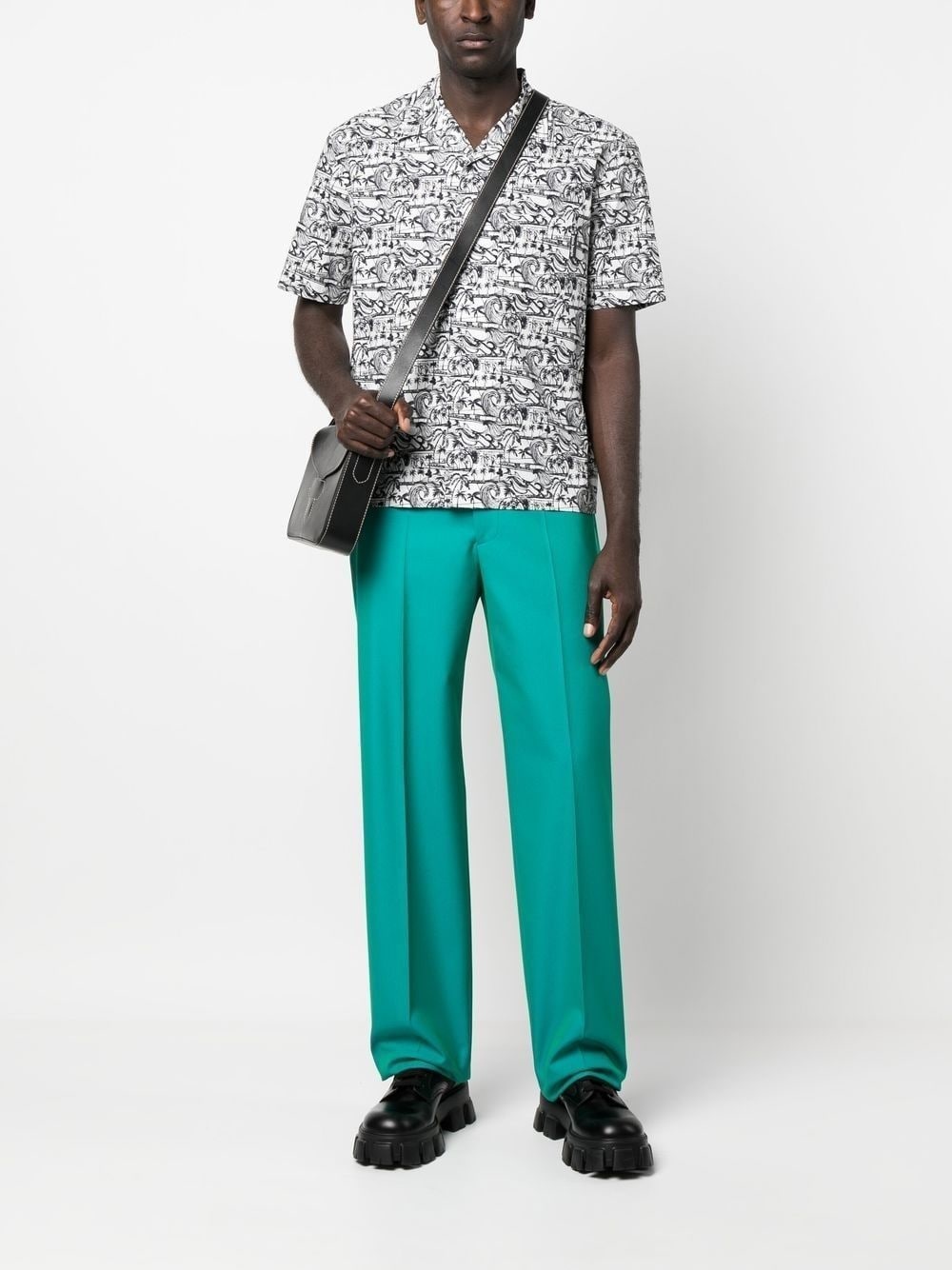 waves-print bowling shirt - 2