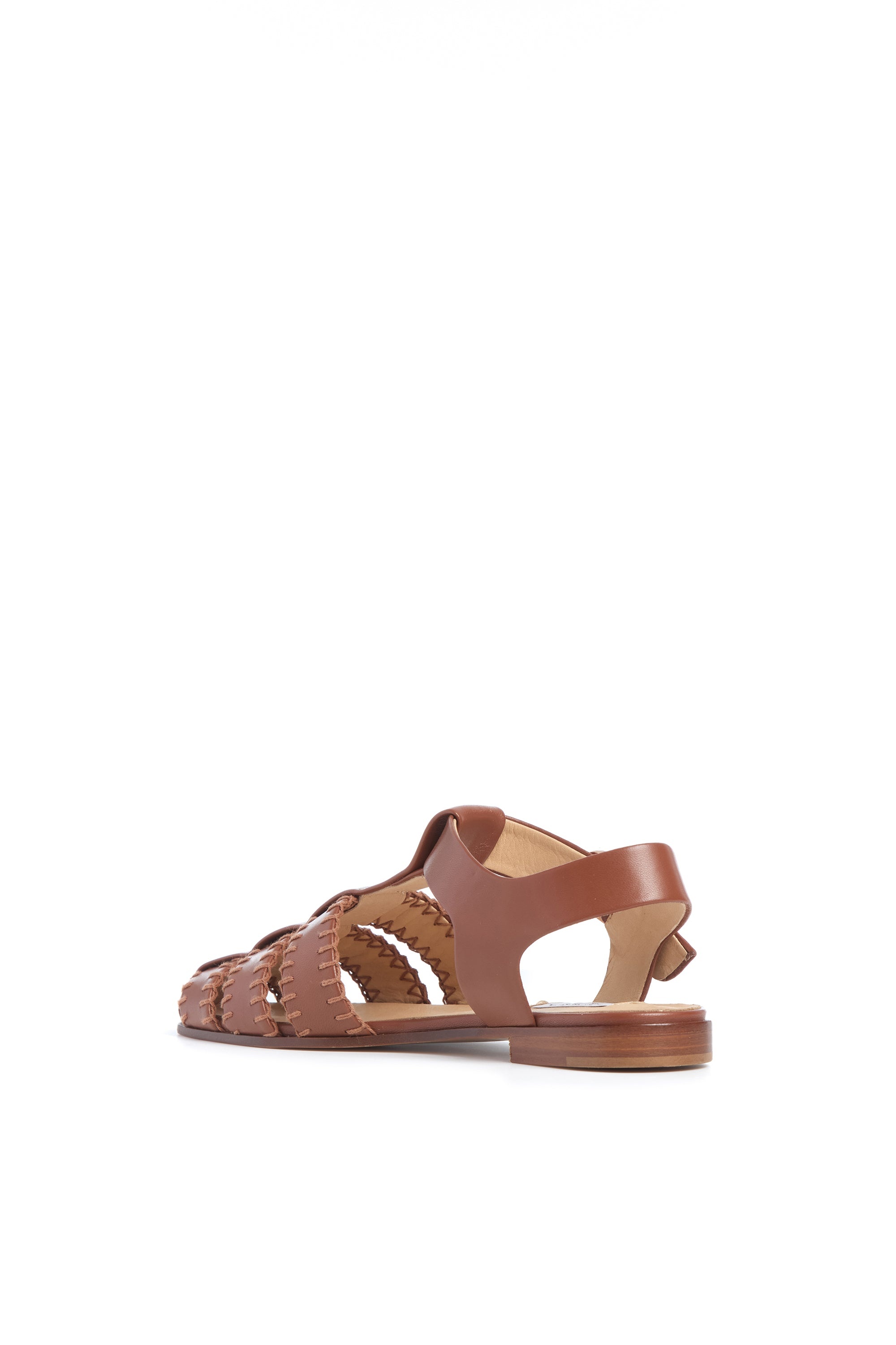 Lynn Flat Sandal in Cognac Leather with Stitch - 3