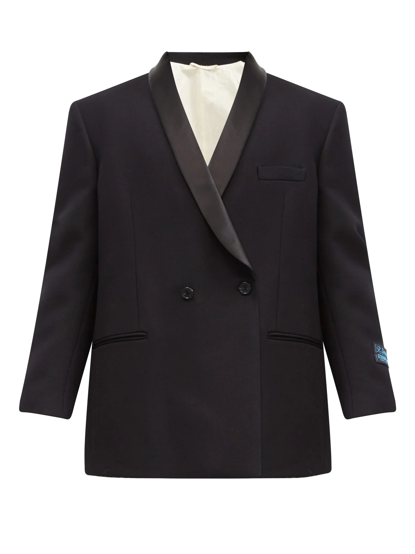 Double-breasted satin-lapel wool smoking jacket - 1