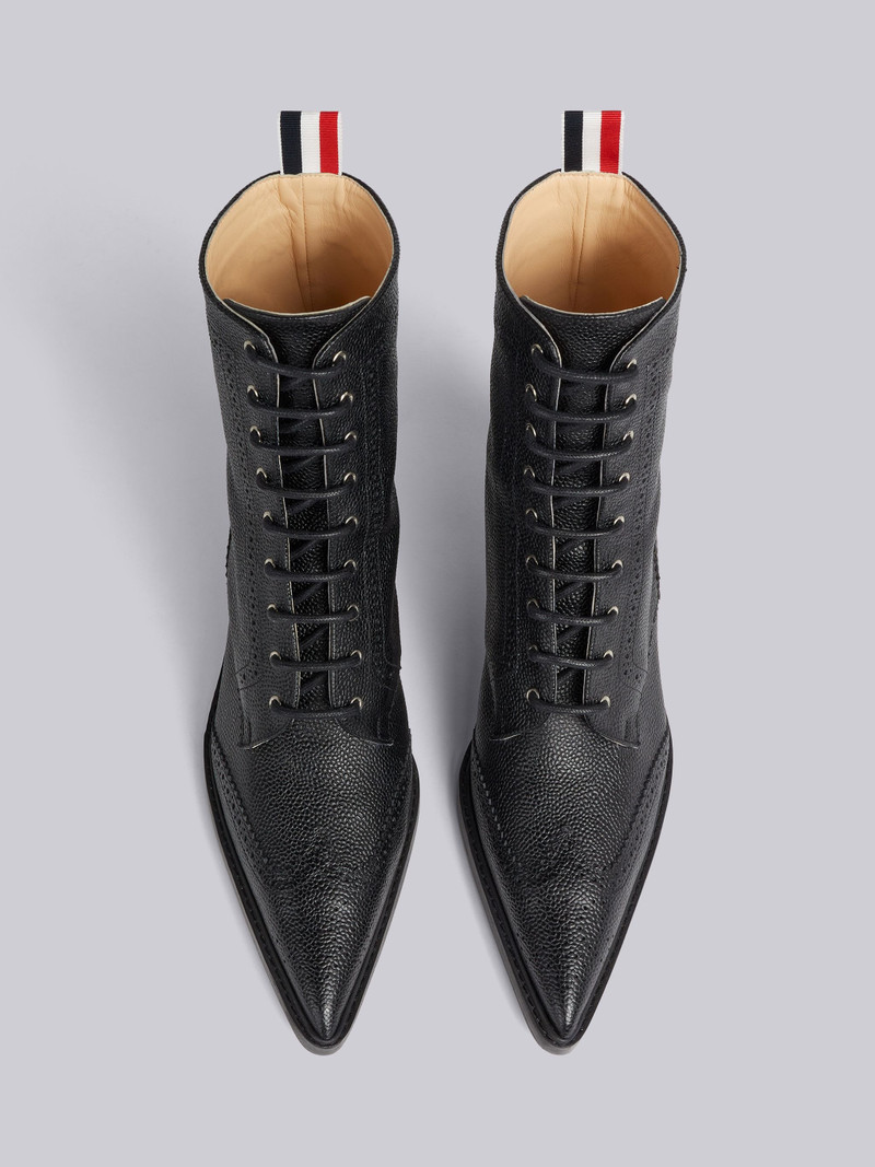 Black Pebble Grain Leather 50mm Curved Heel Lace-Up Wingtip Ankle Bootie 4