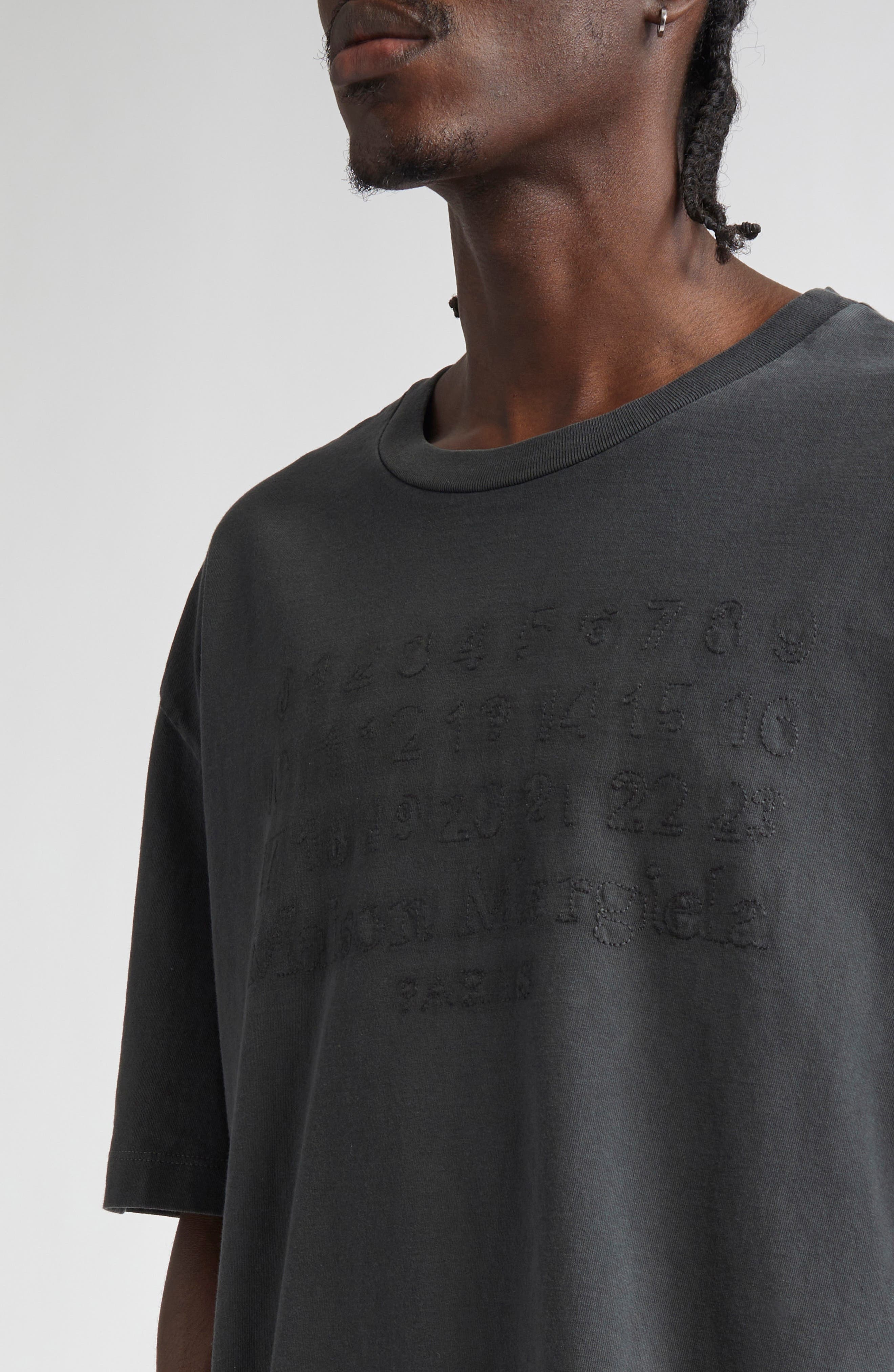Maison Margiela Embroidered Logo Cotton T-Shirt in Washed Black at Nordstrom - 4