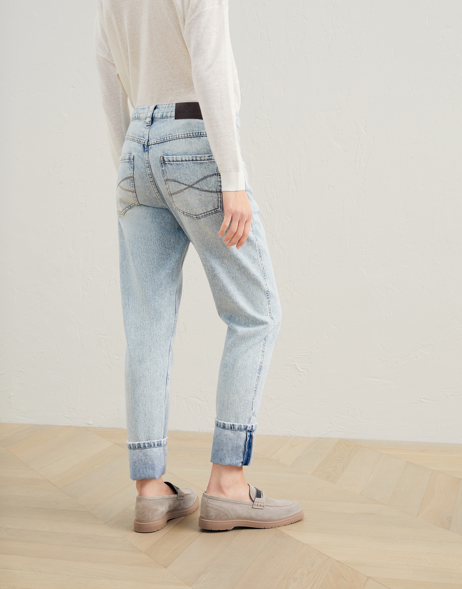 Soft denim straight trousers with shiny details - 2
