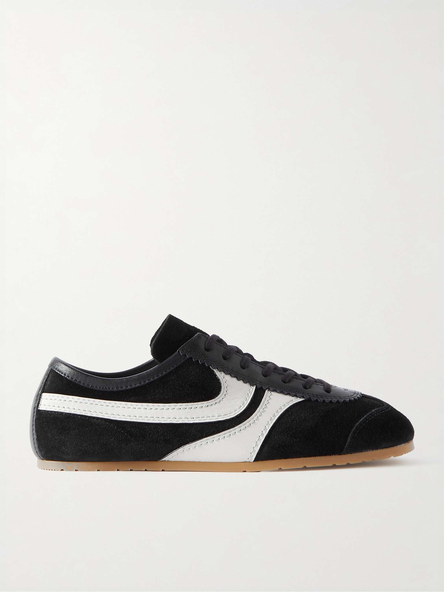 Leather-Trimmed Suede Sneakers - 1