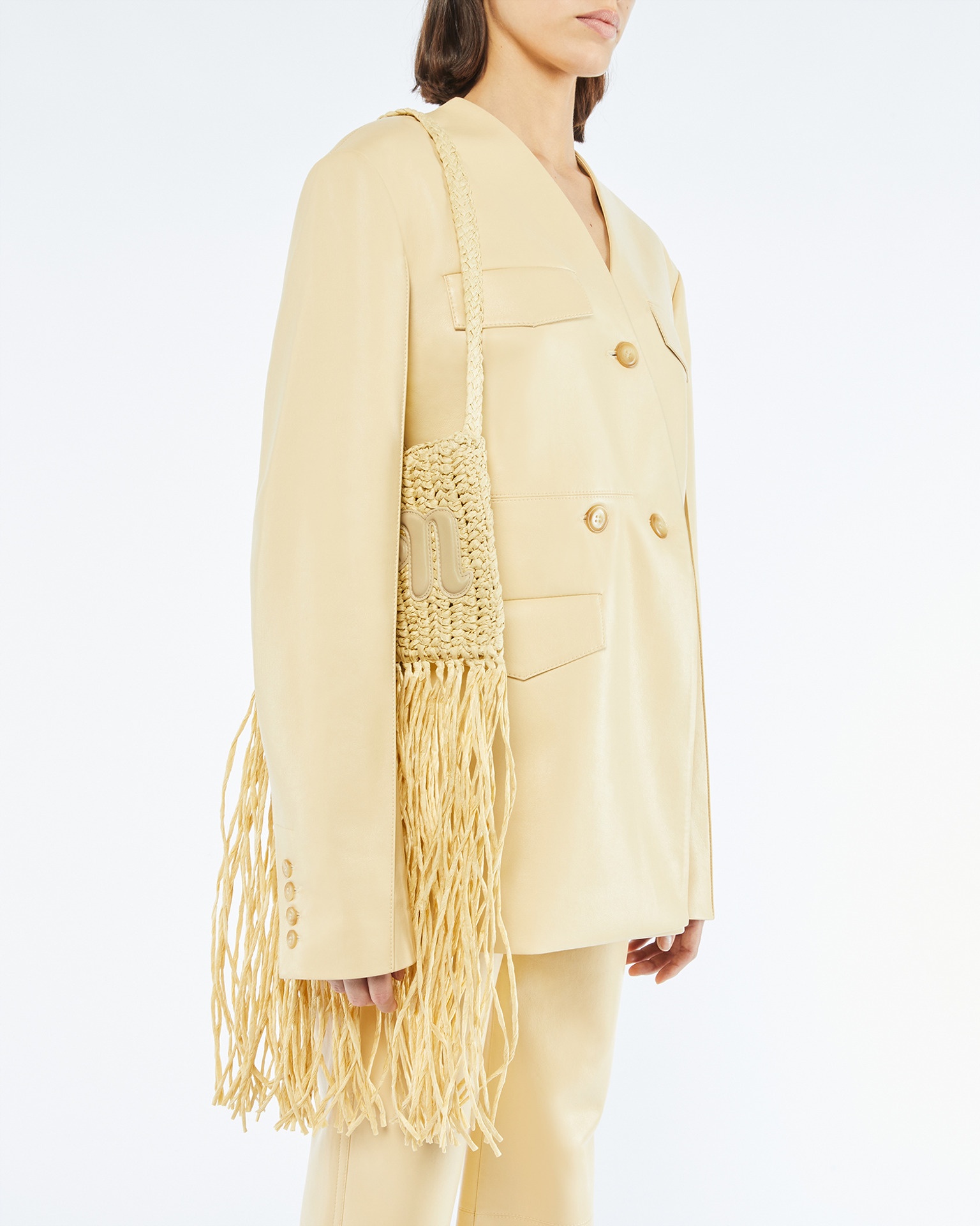 THE FRINGE BAGUETTE - Fringed raffia bag - Natural/almond - 6