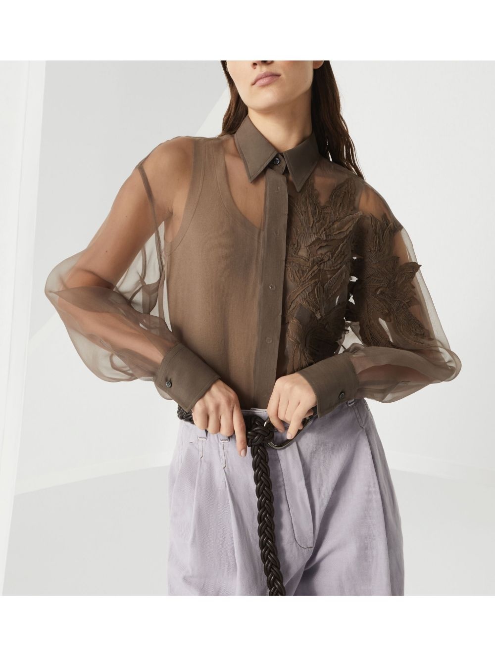 leaf-appliqué shirt - 6