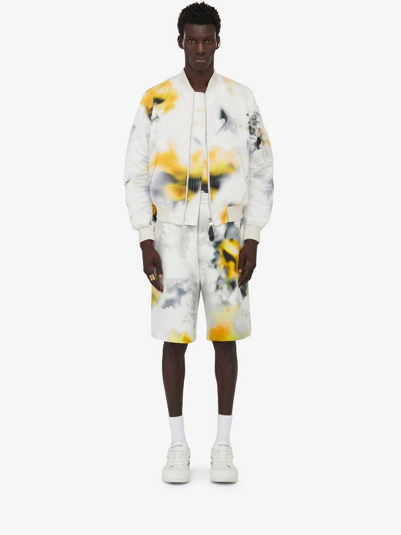 Men's Obscured Flower Bomber Jacket in White/yellow - 2