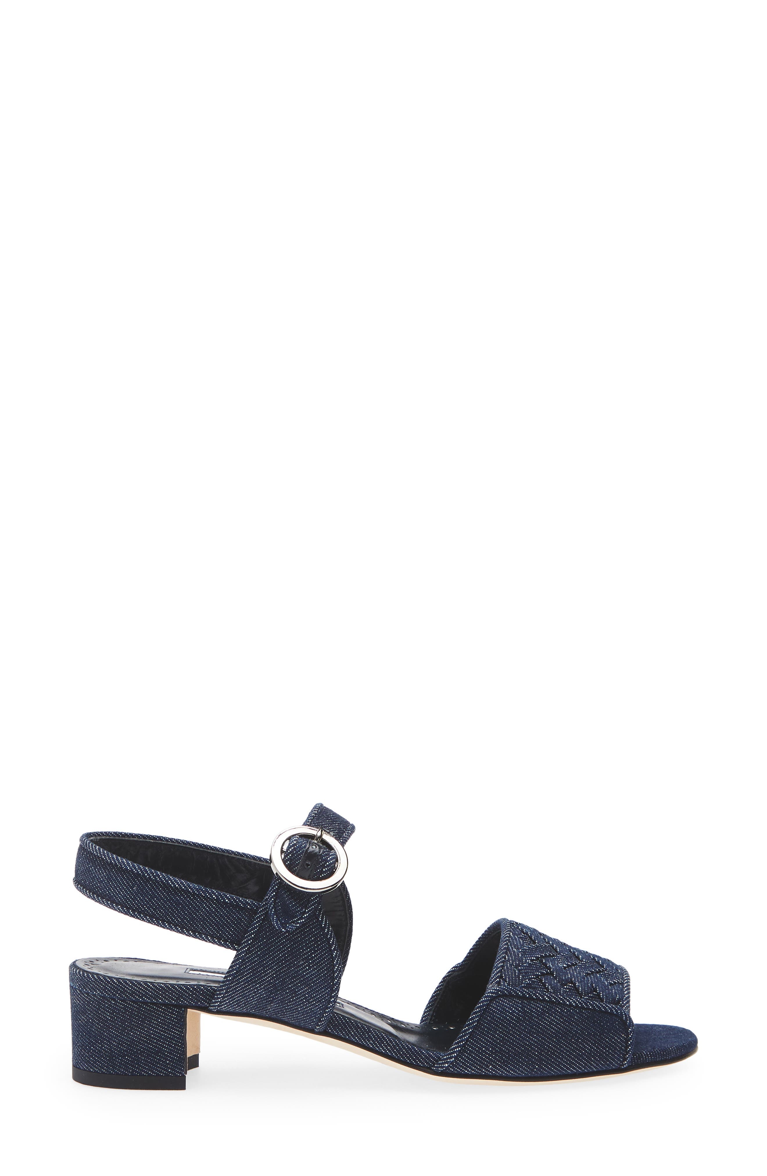 Manolo Blahnik Vibius Block Heel Slingback Sandal in Dark Blue Chambray at Nordstrom - 3