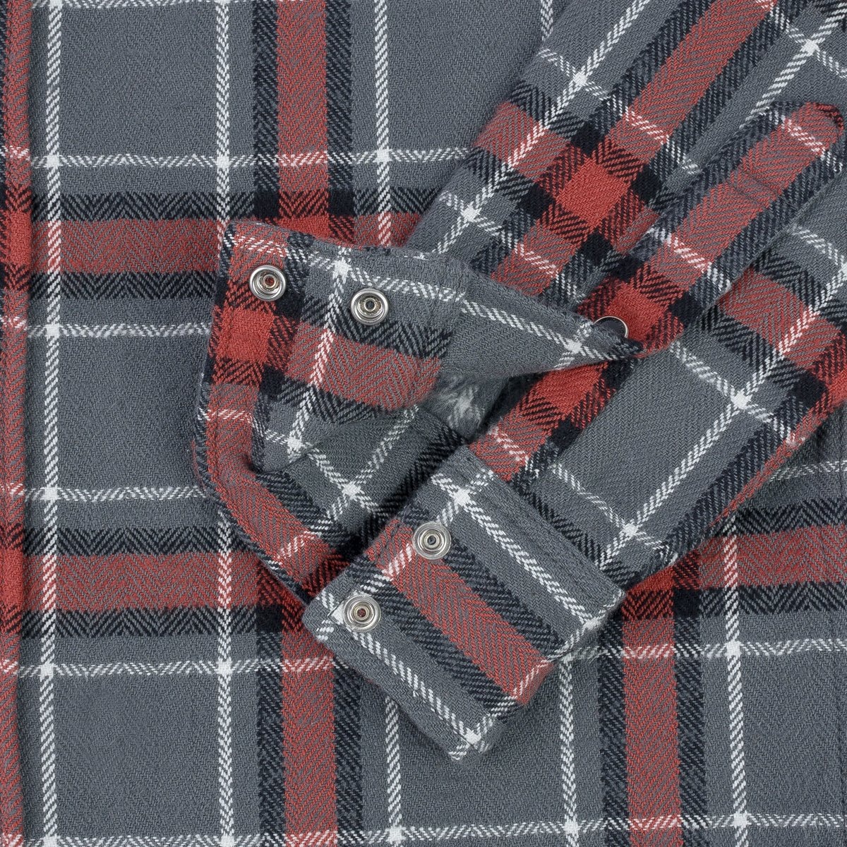 IHSH-369-GRY 12oz Slubby Heavy Flannel Herringbone Check Western Shirt - Grey - 12
