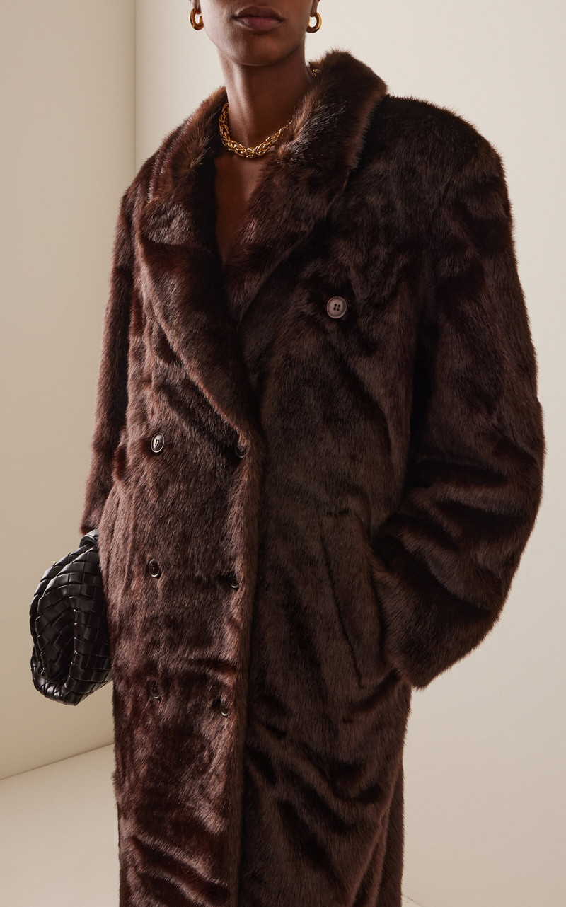 STAND STUDIO Harper Faux Fur Double-Breasted Coat brown outlook
