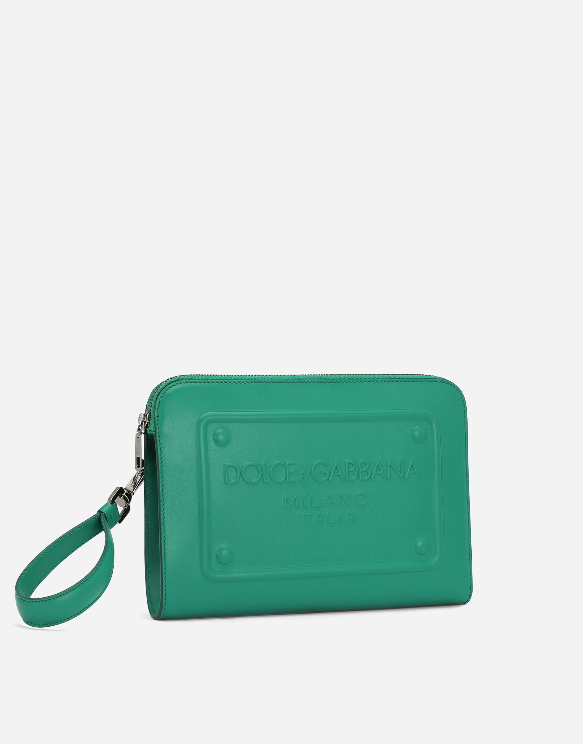 Small calfskin pouch with raised logo - 3