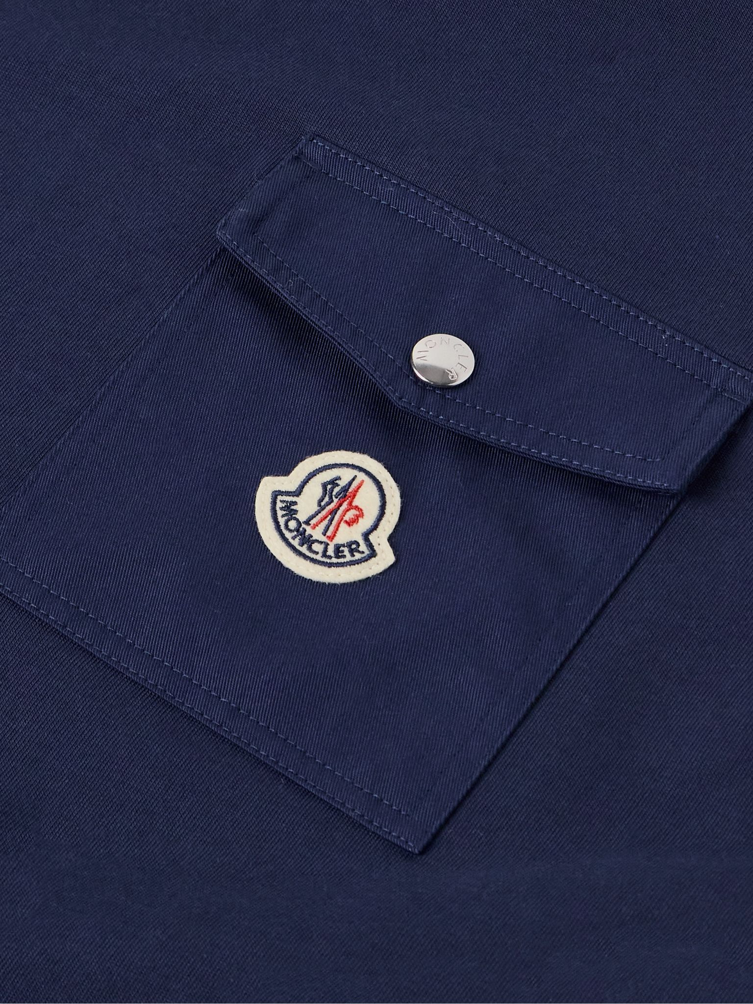 Logo-Appliquéd Twill-Trimmed Cotton-Jersey T-Shirt Blue - 4